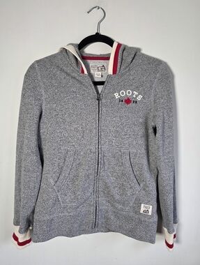 Roots Cabin Kids Zip Hoodie Grey Maple Leaf Logo Full Zip Sweater XL 11-12 Years